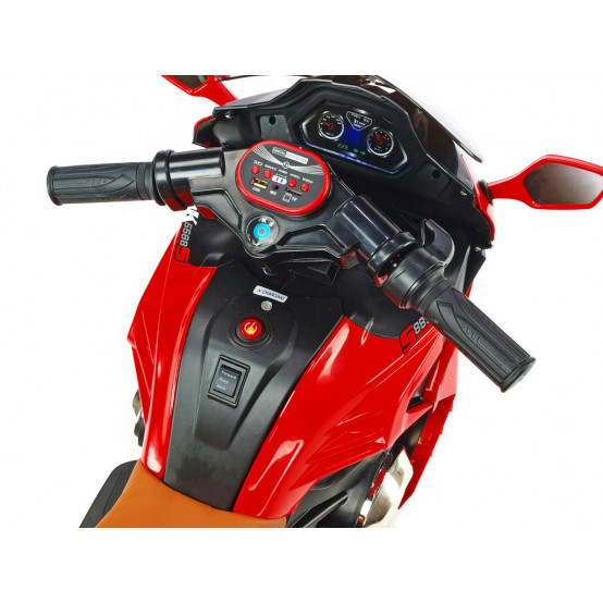 Sportovní motorka Dragon s plynovou rukojetí, nafukovacími koly a LED osvětlením, ČERVENÁ